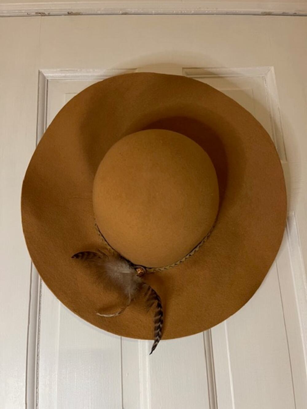 Vintage Boho Chic Brown Hat with Feather